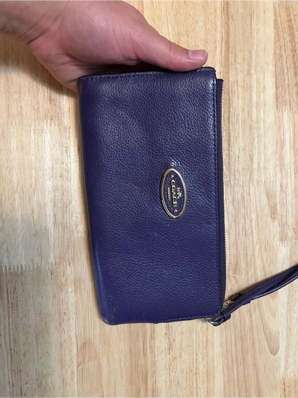 Coach Purple Leather Zip Wristlet with Gold Logo